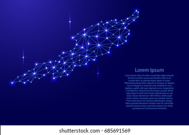 Anguilla map of polygonal mosaic lines network, rays and space stars of vector illustration.