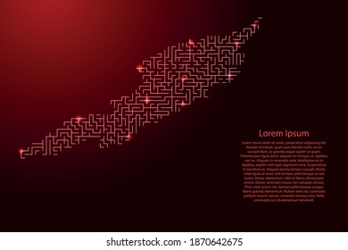 Anguilla map from red pattern of the maze grid and glowing space stars grid. Vector illustration.