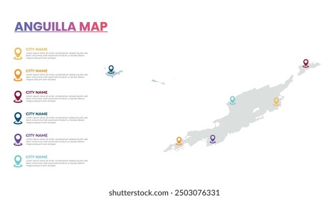 Anguilla Modern Map Infographic Template, Detailed infographic map of Anguilla Popular City