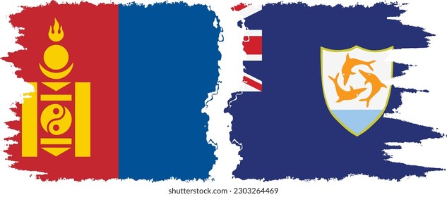 Anguilla and Mongolia grunge flags connection, vector