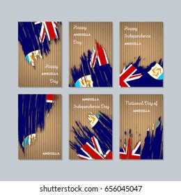 Anguilla Patriotic Cards for National Day. Expressive Brush Stroke in National Flag Colors on kraft paper background. Anguilla Patriotic Vector Greeting Card.