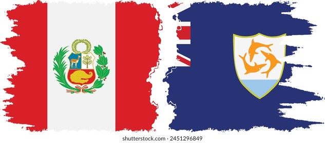 Anguilla and Peru grunge flags connection, vector