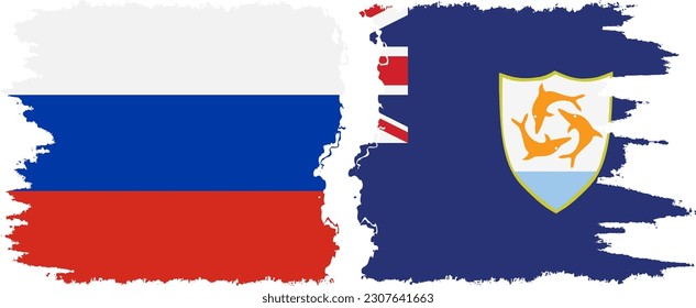 Anguilla and Russia grunge flags connection, vector