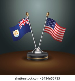Anguilla and United States table flags with gradient backgrund. Vector Illustration