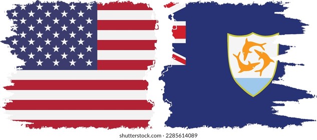 Anguilla and USA grunge flags connection, vector svg