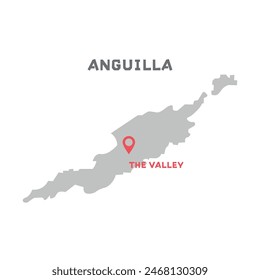 Anguilla vector map illustration, country map silhouette with mark the capital city of Anguilla inside. vector illustration. All countries can be found in my portfolio