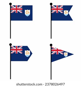 Anguilla waving flag icon set in 4 shape versions. Collection of flagpole sign for identity, emblem, and infographic.