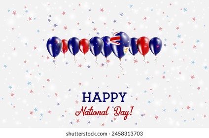 AnguillaIndependence Day Sparkling Patriotic Poster. Row of Balloons in Colors of the Anguillian  Flag. Greeting Card with National Flags, Confetti and Stars.