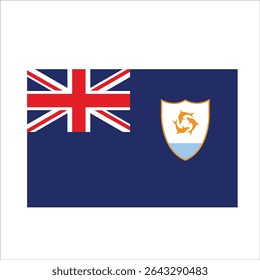 Anguilla's flag features the union jack and a shield with three orange dolphins on a white and light blue background.