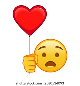 Anguished face with red heart baloon Large size of yellow emoji smile