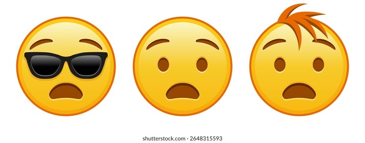 Rosto angustiado Conjunto de três emojis amarelos