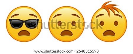 Anguished face Set of three yellow emoji