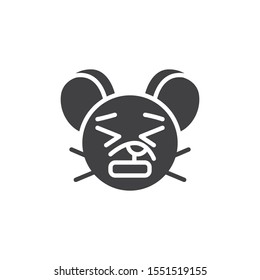 Anguished rat emoticon vector icon. filled flat sign for mobile concept and web design. Upset mouse face emoji glyph icon. Chinese 2020 year of the rat symbol, logo illustration. Vector graphics