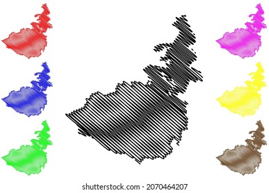Distrito de Angul (Estado de Odisha, República de la India) mapa de ilustración vectorial, dibujo de garrapatas Mapa Anugul