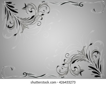 Angular abstract vintage floral ornament on black and white background, vector illustration