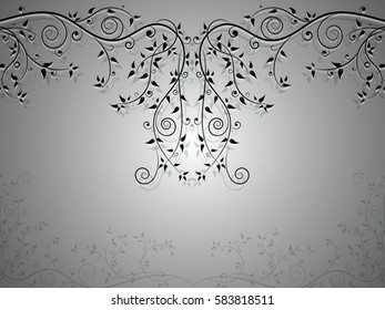 Angular abstract vintage floral ornament on black and white background, vector illustration