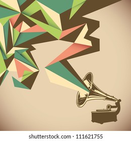 Angular abstraction with old gramophone. Vector illustration.