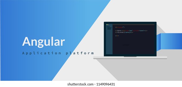 Angular Application platform, javascript  programming language with script code on laptop screen, programming language code illustration