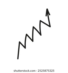 Angular arrow in zigzag shape doodle. Hand drawn element for navigation and presentations.
