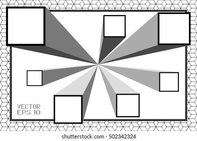 Angular Black and White Technological Background. Wall Construction. Square blocks in Outlook. Cardboard Boxes Isolated on White Background. Vector. 3d Illustration