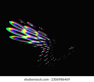 Angular bubbling multicolor frame in active movement, shift. Glitch images. As an example - on a dark background. Vector.