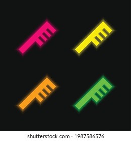 Angular Comb four color glowing neon vector icon