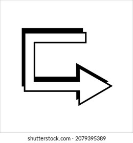 Icono de flecha curva angular. Signo blanco. Efecto de sombra negra. Antecedentes comerciales. Ilustración vectorial. Imagen de archivo. 