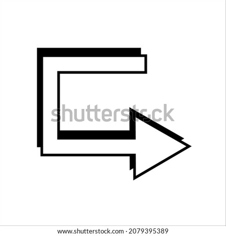 Angular curved arrow icon. White sign. Black shadow effect. Business background. Vector illustration. Stock image. 