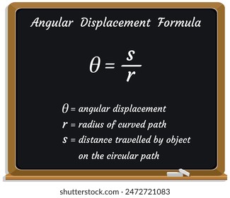 Angular Displacement Formula on a black chalkboard. Education. Science. Formula. Vector illustration.