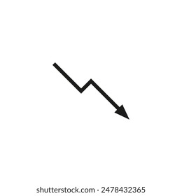 Angular falling arrow in the form of lightning. Vector isolated illustration on white background.