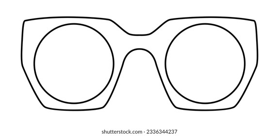 Angular frame glasses fashion accessory illustration. Sunglass front view for Men, women, unisex silhouette style, flat rim spectacles eyeglasses with lens sketch outline isolated on white background