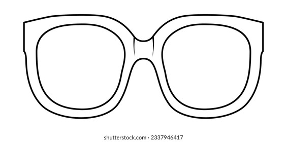 Angular frame glasses fashion accessory illustration. Sunglass front view for Men, women, unisex silhouette style, flat rim spectacles eyeglasses with lens sketch outline isolated on white background