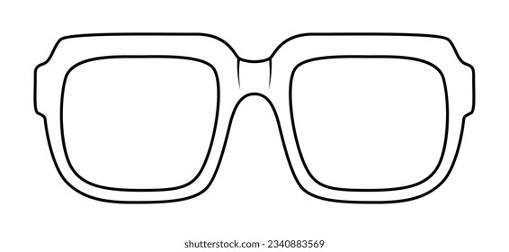 Angular frame glasses fashion accessory illustration. Sunglass front view for Men, women, unisex silhouette style, flat rim spectacles eyeglasses with lens sketch outline isolated on white background