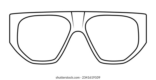 Angular frame glasses fashion accessory illustration. Sunglass front view for Men, women, unisex silhouette style, flat rim spectacles eyeglasses with lens sketch outline isolated on white background