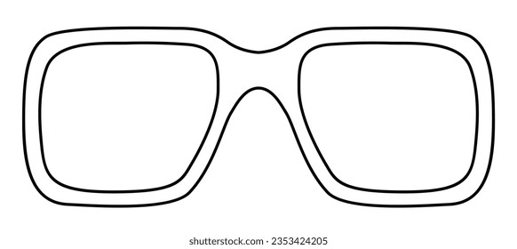 Angular frame glasses fashion accessory illustration. Sunglass front view for Men, women, unisex silhouette style, flat rim spectacles eyeglasses with lens sketch outline isolated on white background