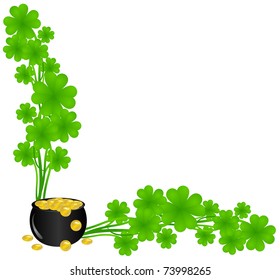 The angular frame of leaf clover with a pot full of gold coins