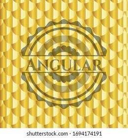 Angular gold shiny badge. Scales pattern. Vector Illustration. Detailed.