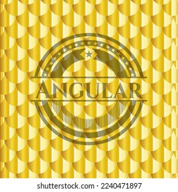 Angular gold shiny badge. Scales pattern. Vector Illustration. Detailed. 