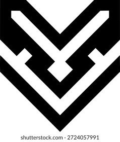Uma divisa angular parecida com o coração formada por linhas em camadas, simbolizando unidade, direção e movimento decisivo para frente.