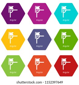 Angular line football icons 9 set coloful isolated on white for web