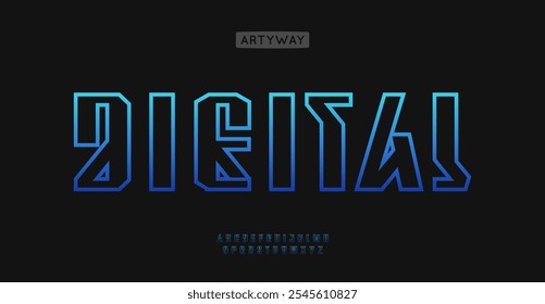 Alfabeto linear angular, fonte de contorno edgy, futurista delineado fon.Bold tipo geométrico para o logotipo de jogo VR, logotipo industrial tecnologia, título cyberpunk. Tipo de vetor.