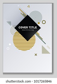 Angular memphis design placard pattern with white, green and brown shapes. Cool memphis template placard page. Front page pattern for school notebook, dairy or notepad.