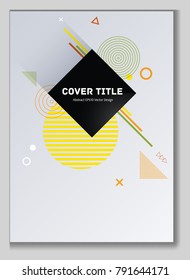 Angular memphis design placard pattern with white and shapes. Cool memphis tile placard page. Front page graphic design for college notebook, dairy or notepad.