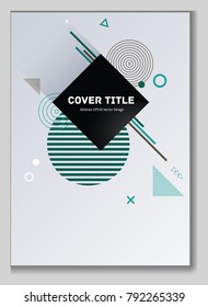 Angular memphis design placard pattern with white and green shapes. Cool memphis texture placard page. Front page background for student notebook, dairy or notepad.