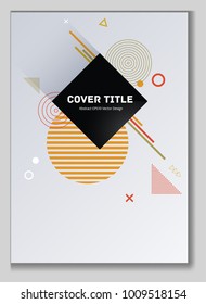 Angular memphis design placard vector with white and orange shapes. Cool memphis texture placard page. Front page backdrop for personal notebook, dairy or notepad.