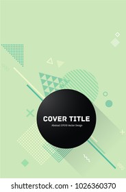 Angular memphis design placard vector with white, green and beige shapes on light green background. Cool memphis template placard page. Front page vector for college notebook, dairy or notepad.