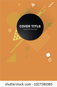 Angular memphis front cover clipart with white, jade, yellow and green geometrical shapes on orange background. Front page surface. Title page background for corporate notebook, dairy or notepad.