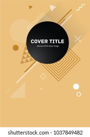 Angular memphis front cover vector with white and brown geometrical shapes on orange background. Minimalistic front page texture. Colorful title page vector for student notebook, dairy or notepad.