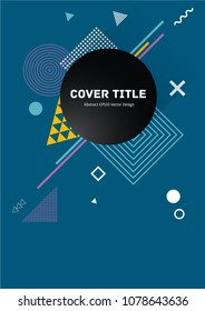 Angular memphis front cover vector with white, and geometrical shapes on background. Minimalistic front page tile. Colorful title page design for student notebook, dairy or notepad.