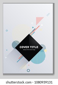 Angular memphis front cover vector with white geometrical shapes. Minimalistic front page theme. Colorful title page pattern for student notebook, dairy or notepad.